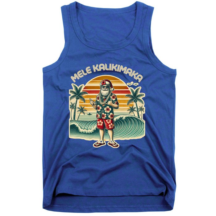 Retro Christmas Surf Mele Kalikimaka Santa Shaka Hawaii Gift Tank Top