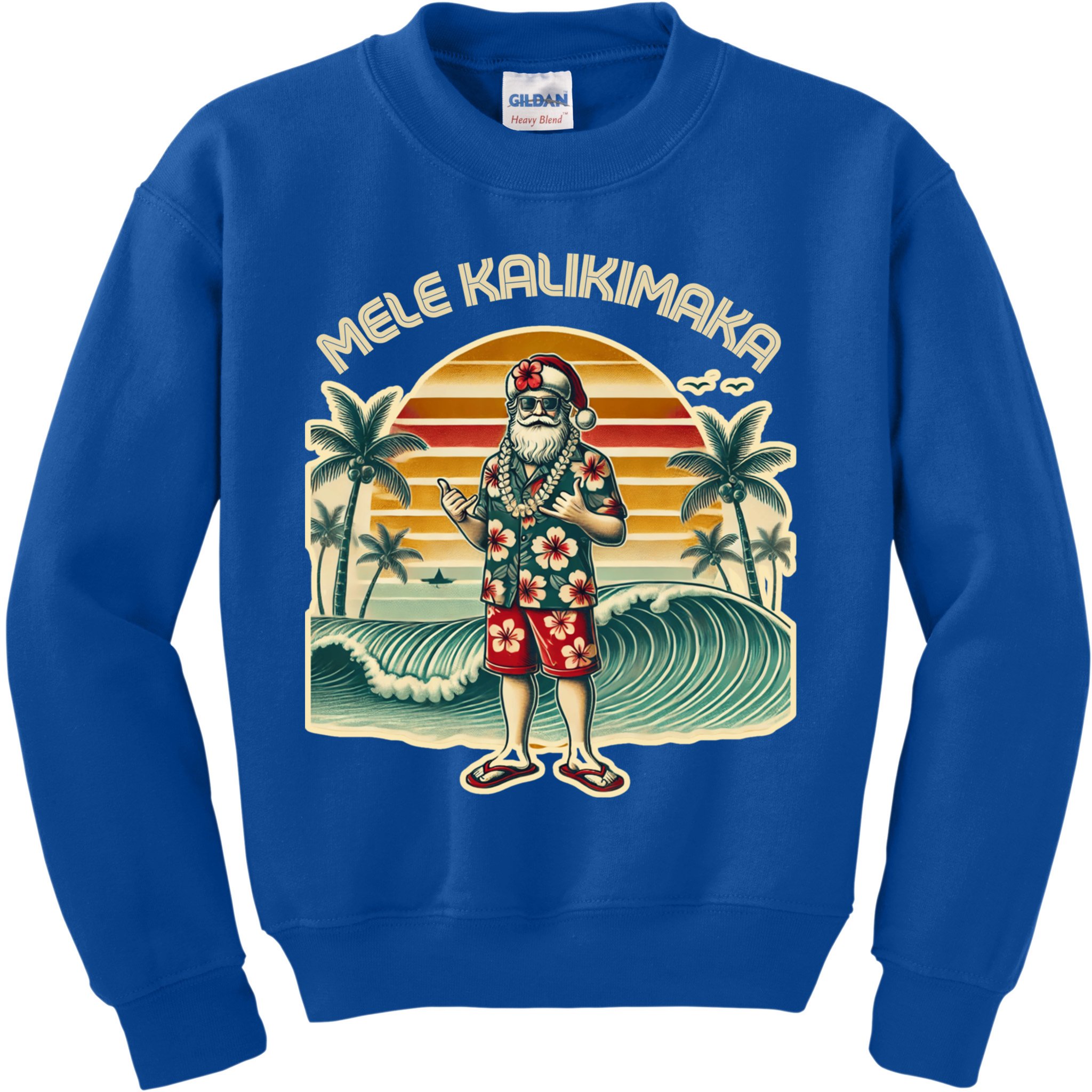 Retro Christmas Surf Mele Kalikimaka Santa Shaka Hawaii Gift Kids Sweatshirt