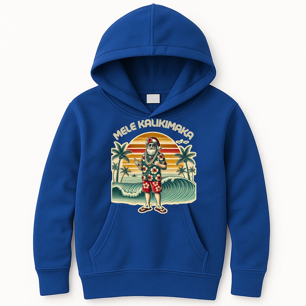 Retro Christmas Surf Mele Kalikimaka Santa Shaka Hawaii Gift Kids Hoodie