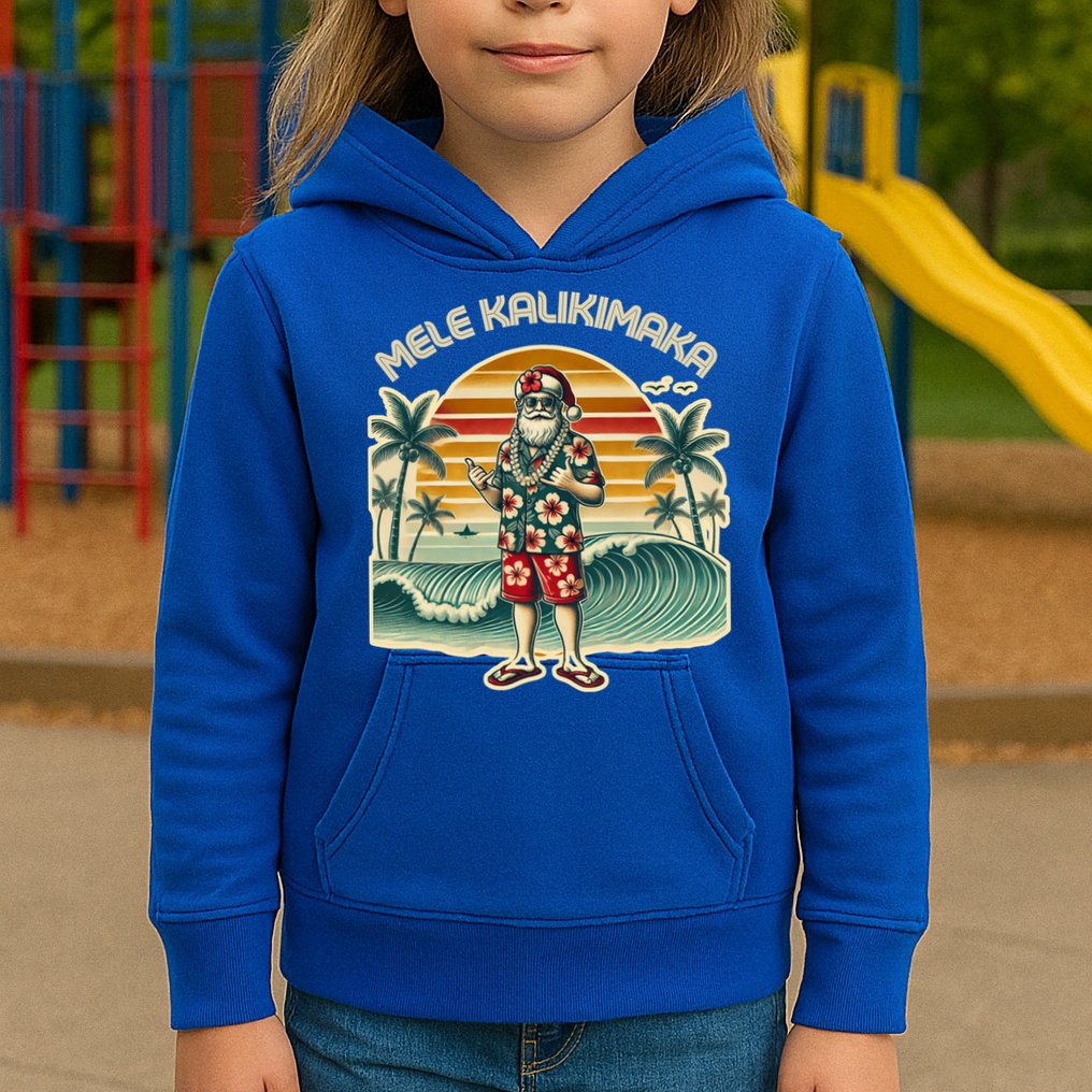 Retro Christmas Surf Mele Kalikimaka Santa Shaka Hawaii Gift Kids Hoodie
