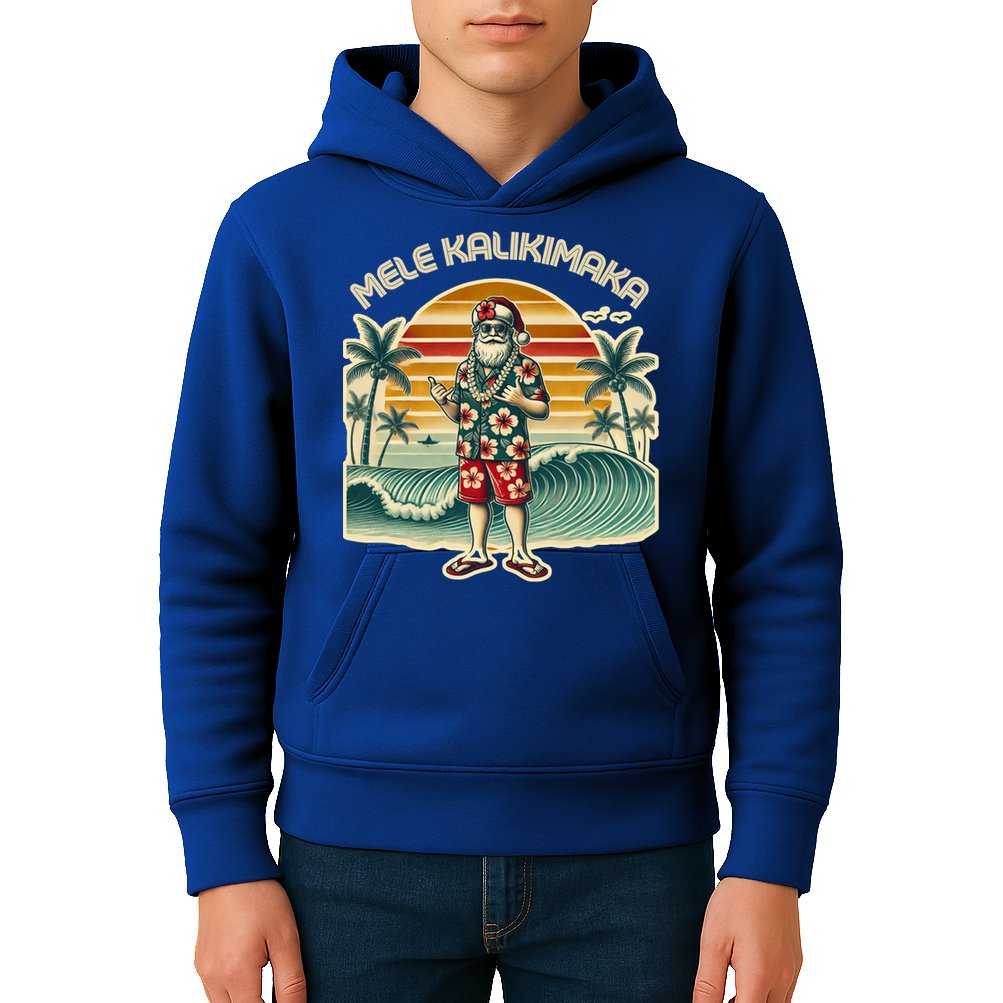 Retro Christmas Surf Mele Kalikimaka Santa Shaka Hawaii Gift Kids Hoodie