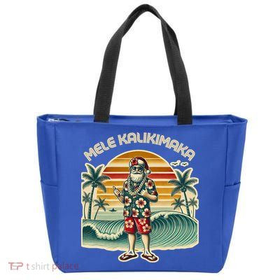 Retro Christmas Surf Mele Kalikimaka Santa Shaka Hawaii Gift Zip Tote Bag