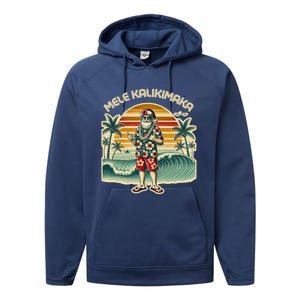 Retro Christmas Surf Mele Kalikimaka Santa Shaka Hawaii Gift Performance Fleece Hoodie