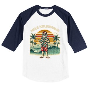 Retro Christmas Surf Mele Kalikimaka Santa Shaka Hawaii Gift Baseball Sleeve Shirt