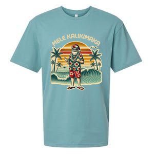 Retro Christmas Surf Mele Kalikimaka Santa Shaka Hawaii Gift Sueded Cloud Jersey T-Shirt