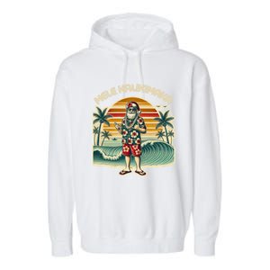 Retro Christmas Surf Mele Kalikimaka Santa Shaka Hawaii Gift Garment-Dyed Fleece Hoodie