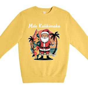 Retro Christmas Surf Mele Kalikimaka Santa Shaka Hawaii Cute Gift Premium Crewneck Sweatshirt