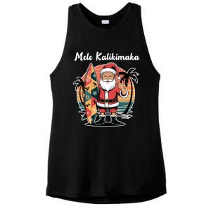 Retro Christmas Surf Mele Kalikimaka Santa Shaka Hawaii Cute Gift Ladies PosiCharge Tri-Blend Wicking Tank