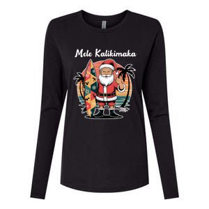 Retro Christmas Surf Mele Kalikimaka Santa Shaka Hawaii Cute Gift Womens Cotton Relaxed Long Sleeve T-Shirt