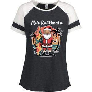 Retro Christmas Surf Mele Kalikimaka Santa Shaka Hawaii Cute Gift Enza Ladies Jersey Colorblock Tee