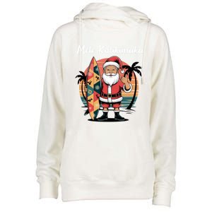 Retro Christmas Surf Mele Kalikimaka Santa Shaka Hawaii Cute Gift Womens Funnel Neck Pullover Hood