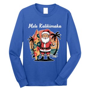 Retro Christmas Surf Mele Kalikimaka Santa Shaka Hawaii Cute Gift Long Sleeve Shirt