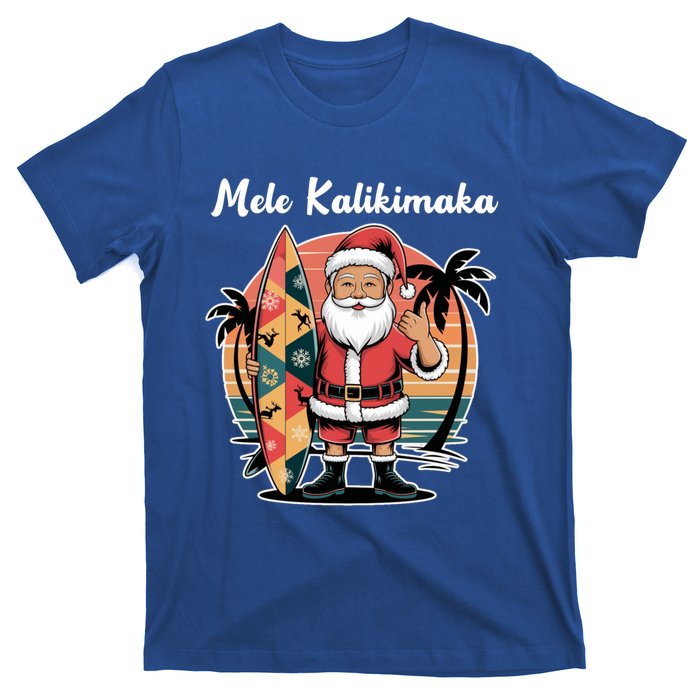 Retro Christmas Surf Mele Kalikimaka Santa Shaka Hawaii Cute Gift T-Shirt