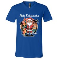 Retro Christmas Surf Mele Kalikimaka Santa Shaka Hawaii Cute Gift V-Neck T-Shirt