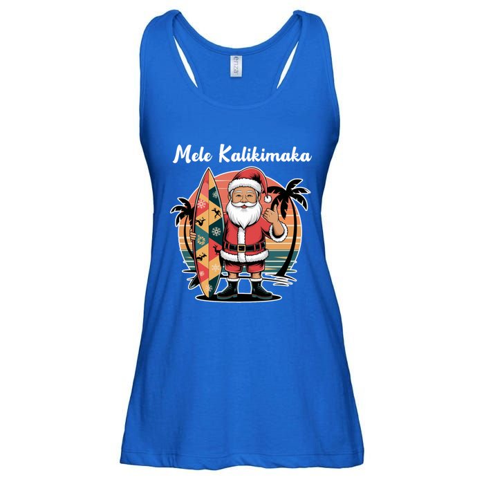 Retro Christmas Surf Mele Kalikimaka Santa Shaka Hawaii Cute Gift Ladies Essential Flowy Tank