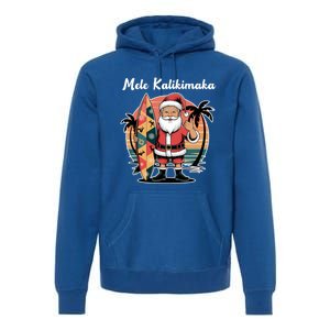 Retro Christmas Surf Mele Kalikimaka Santa Shaka Hawaii Cute Gift Premium Hoodie