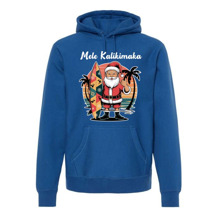 Retro Christmas Surf Mele Kalikimaka Santa Shaka Hawaii Cute Gift Premium Hoodie