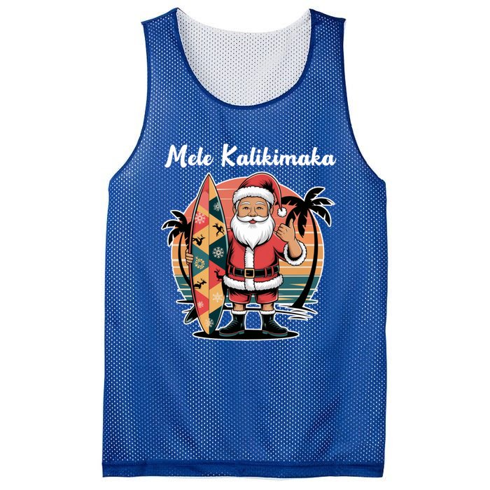 Retro Christmas Surf Mele Kalikimaka Santa Shaka Hawaii Cute Gift Mesh Reversible Basketball Jersey Tank