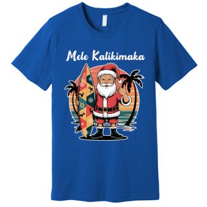 Retro Christmas Surf Mele Kalikimaka Santa Shaka Hawaii Cute Gift Premium T-Shirt