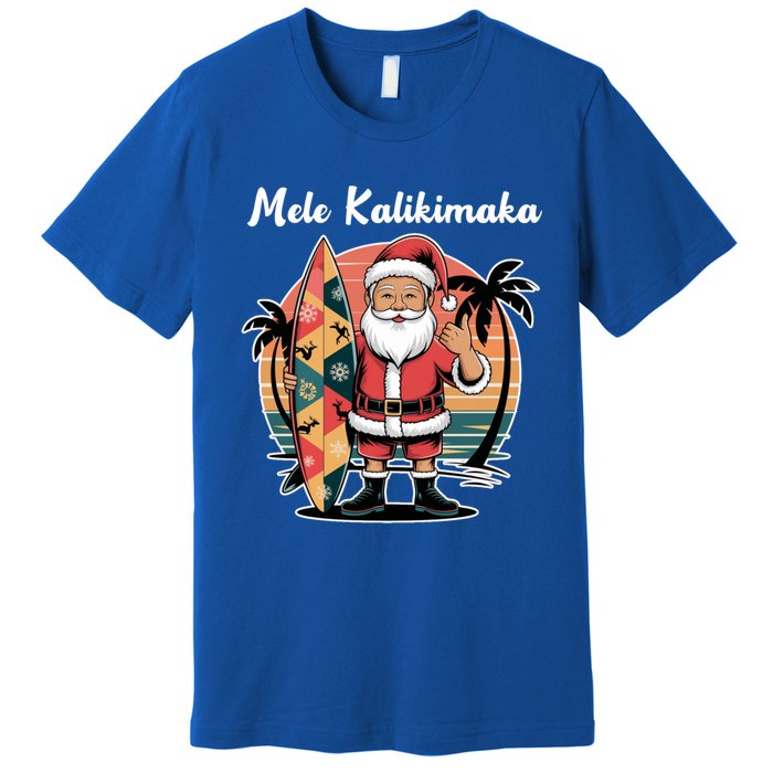 Retro Christmas Surf Mele Kalikimaka Santa Shaka Hawaii Cute Gift Premium T-Shirt