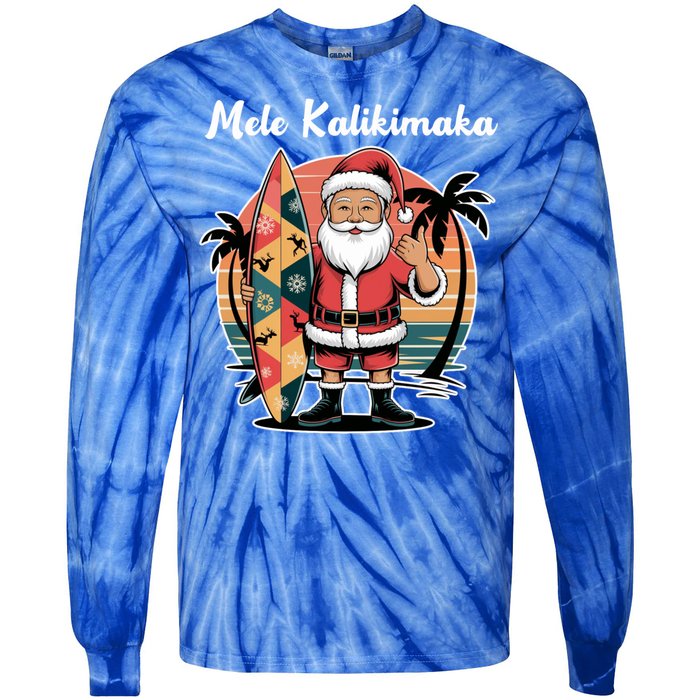 Retro Christmas Surf Mele Kalikimaka Santa Shaka Hawaii Cute Gift Tie-Dye Long Sleeve Shirt