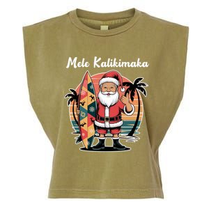 Retro Christmas Surf Mele Kalikimaka Santa Shaka Hawaii Cute Gift Garment-Dyed Women's Muscle Tee