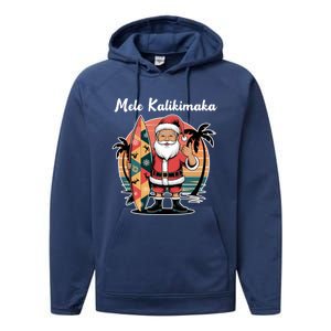 Retro Christmas Surf Mele Kalikimaka Santa Shaka Hawaii Cute Gift Performance Fleece Hoodie