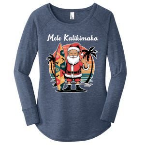 Retro Christmas Surf Mele Kalikimaka Santa Shaka Hawaii Cute Gift Women's Perfect Tri Tunic Long Sleeve Shirt