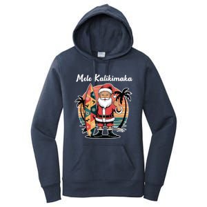 Retro Christmas Surf Mele Kalikimaka Santa Shaka Hawaii Cute Gift Women's Pullover Hoodie