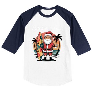 Retro Christmas Surf Mele Kalikimaka Santa Shaka Hawaii Cute Gift Baseball Sleeve Shirt