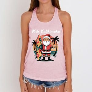 Retro Christmas Surf Mele Kalikimaka Santa Shaka Hawaii Cute Gift Women's Knotted Racerback Tank