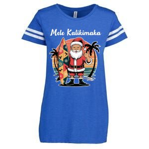 Retro Christmas Surf Mele Kalikimaka Santa Shaka Hawaii Cute Gift Enza Ladies Jersey Football T-Shirt