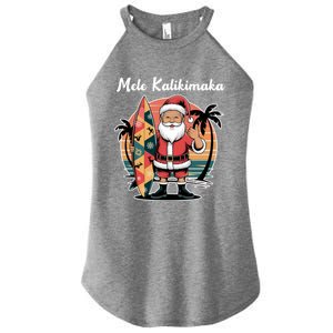 Retro Christmas Surf Mele Kalikimaka Santa Shaka Hawaii Cute Gift Women's Perfect Tri Rocker Tank