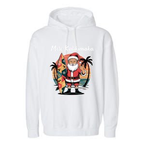 Retro Christmas Surf Mele Kalikimaka Santa Shaka Hawaii Cute Gift Garment-Dyed Fleece Hoodie