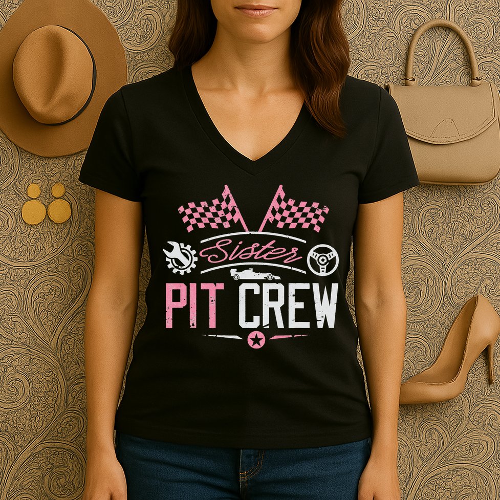 Racing Car Sister Racer Sister Pit Crew  Women's V-Neck T-Shirt