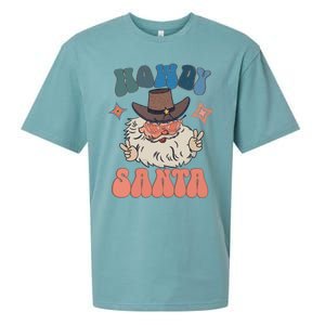 Retro Christmas Santa Holiday Howdy Santa Xmas Gift Sueded Cloud Jersey T-Shirt