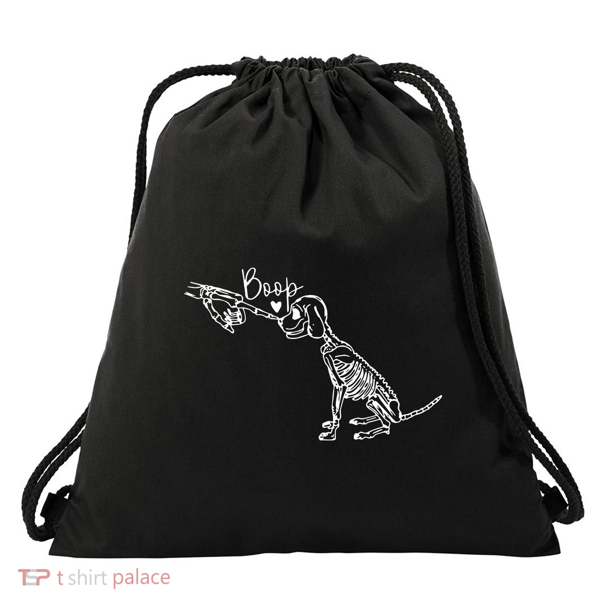 Retro Cute Skeleton Hand Boop Dog Funny Halloween Drawstring Bag