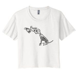 Retro Cute Skeleton Hand Boop Dog Funny Halloween Women's Crop Top Tee