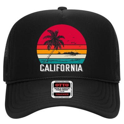 Retro California Surf Vintage Beach Cali 70s Venice Palm Sun High Crown Mesh Back Trucker Hat