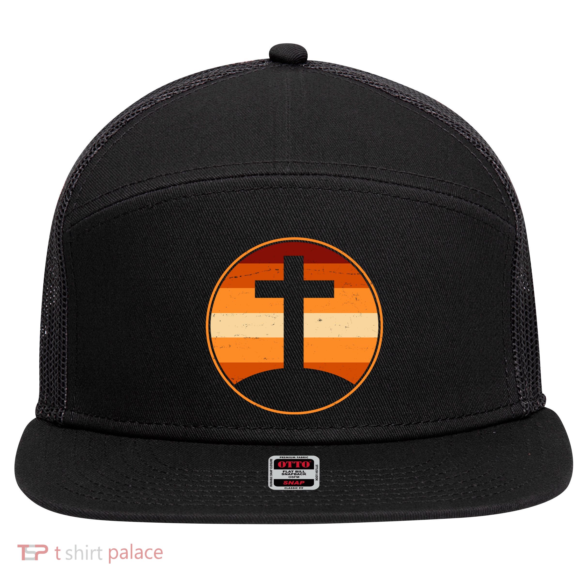 Retro Cross Sunset 7 Panel Mesh Trucker Snapback Hat
