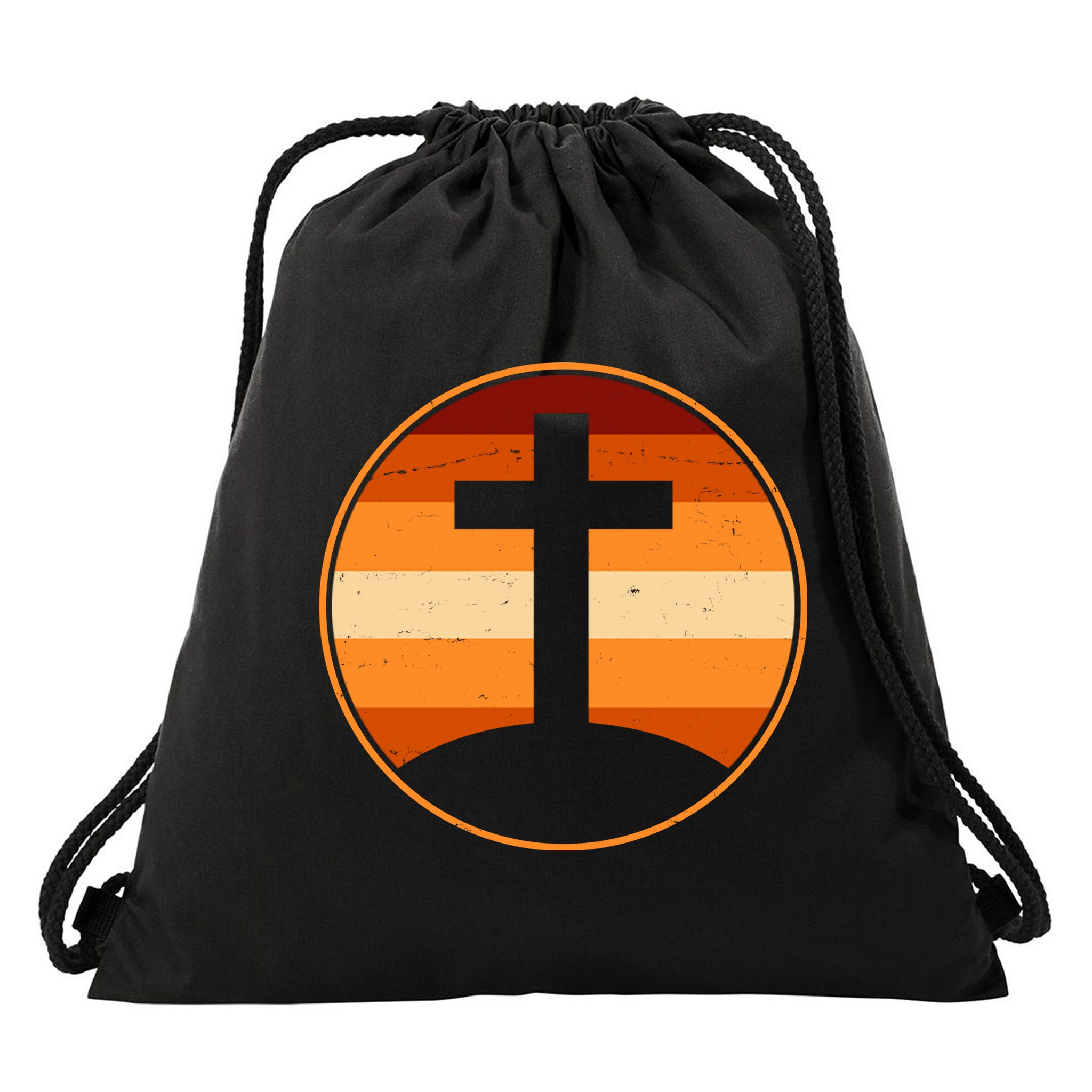 Retro Cross Sunset Drawstring Bag