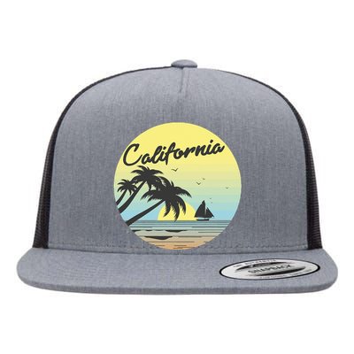 Retro California Surf Vintage Beach Cali 70s Venice Palm Sun Flat Bill Trucker Hat