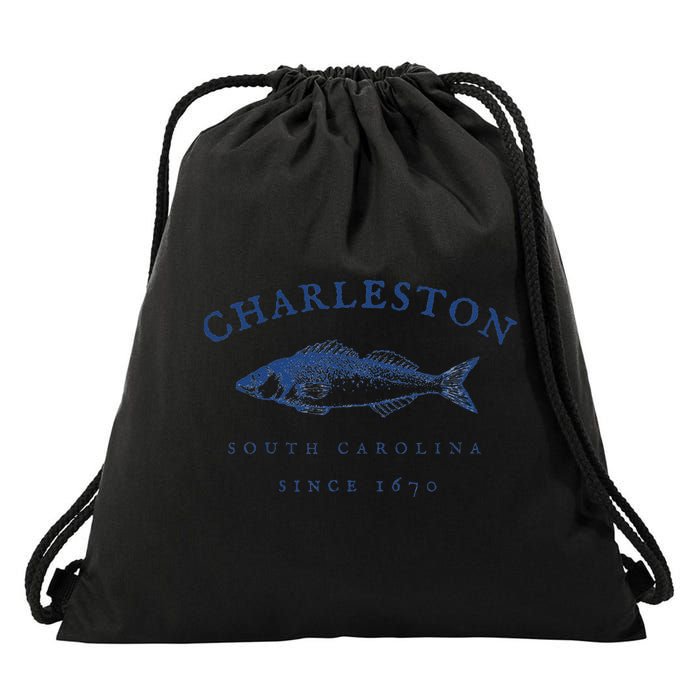Retro Charleston South Carolina Fishing Drawstring Bag