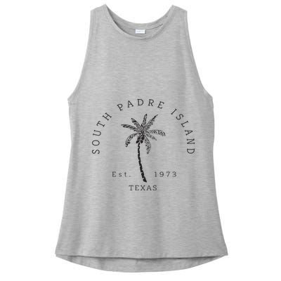 Retro Cool South Padre Island Original Texas Beach Palm Tree Ladies PosiCharge Tri-Blend Wicking Tank