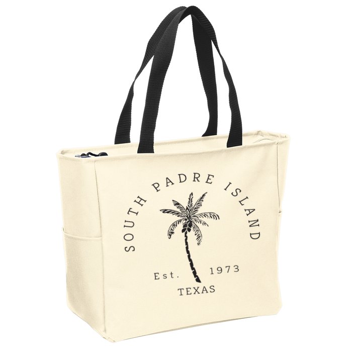 Retro Cool South Padre Island Original Texas Beach Palm Tree Zip Tote Bag