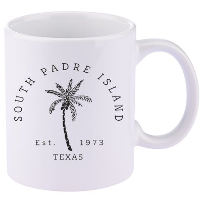 Retro Cool South Padre Island Original Texas Beach Palm Tree 11oz C Handle Ceramic Mug