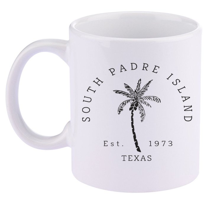 Retro Cool South Padre Island Original Texas Beach Palm Tree 11oz C Handle Ceramic Mug