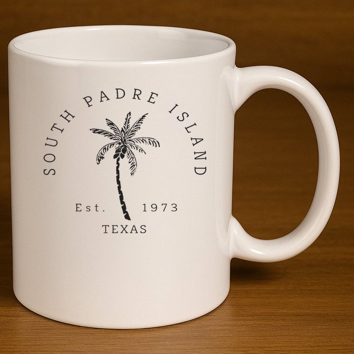 Retro Cool South Padre Island Original Texas Beach Palm Tree 11oz C Handle Ceramic Mug