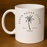 Retro Cool South Padre Island Original Texas Beach Palm Tree 11oz C Handle Ceramic Mug