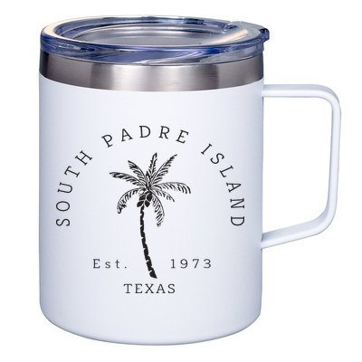 Retro Cool South Padre Island Original Texas Beach Palm Tree 12oz Stainless Steel Coffee Mug